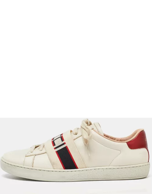 Gucci White/Red Leather Ace Gucci Band Low Top Sneaker