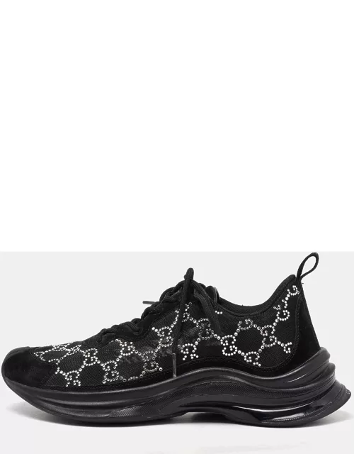 Gucci Black Mesh and Suede Run Crystal Embellished Sneaker