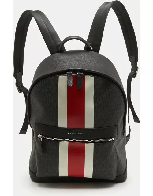Michael Kors Black/Bright Red Signature Coated Canvas Striped Cooper Backpack