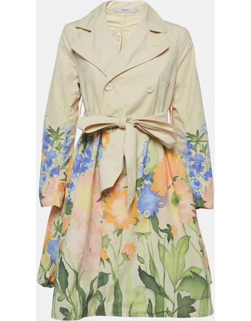 RED Valentino Cream Floral Print Crepe Belted Mid-Length Coat