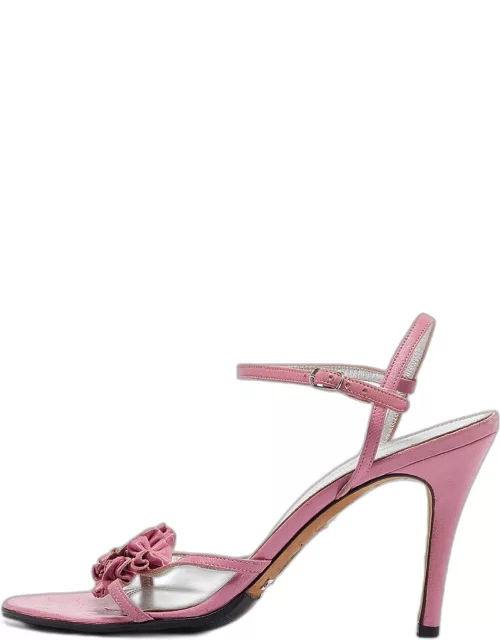 Dolce & Gabbana Pink Leather Ankle Strap Sandal