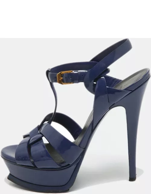 Yves Saint Laurent Blue Patent Tribute Ankle Strap Sandal