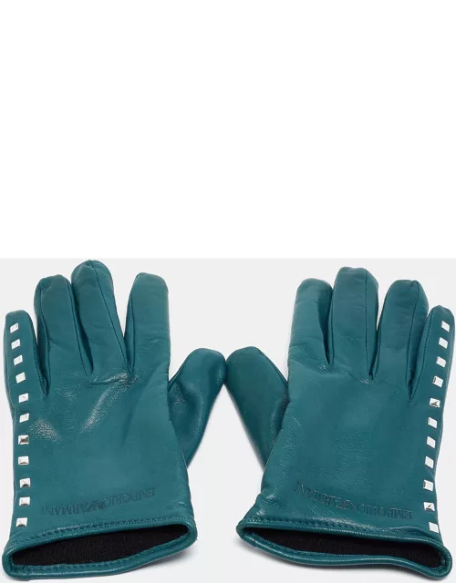 Emporio Armani Green Leather Studded Gloves