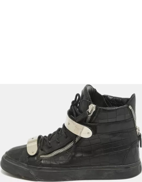 Giuseppe Zanotti Black Croc Embossed Leather Double Zip Sneaker