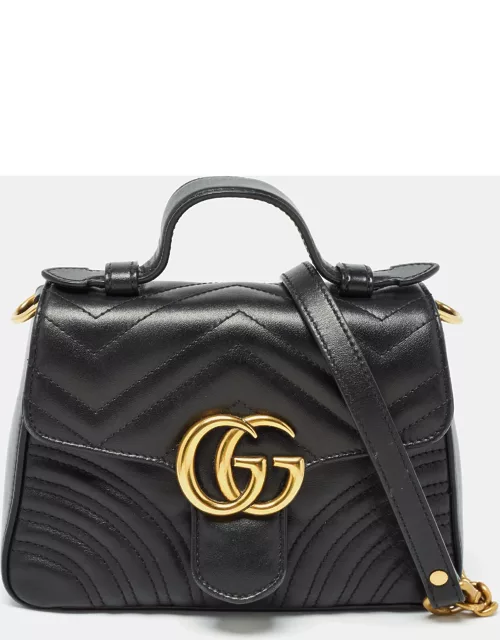 Gucci Black Matelasse Leather Mini GG Marmont Top Handle Bag