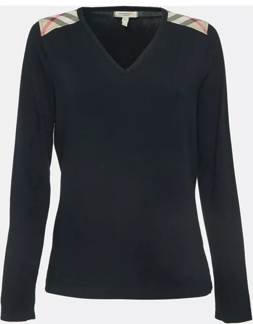 Burberry London Black Shoulder Patch Jersey V-Neck T-Shirt