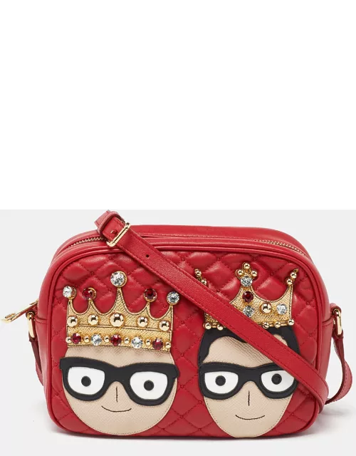 Dolce & Gabbana Red Leather Glam Embellished Camera Bag