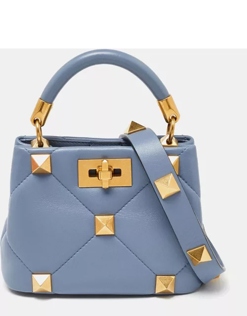 Valentino Blue Leather Small Roman Stud Top Handle Bag