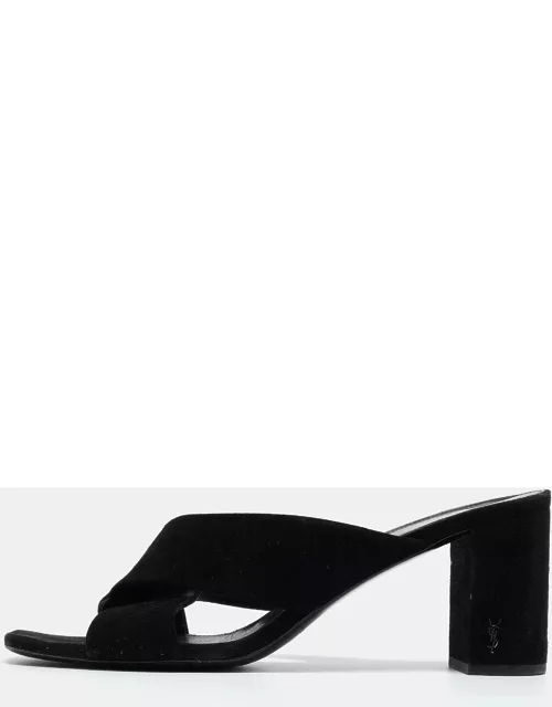 Saint Laurent Black Nubuck Leather Loulou Slide Sandal