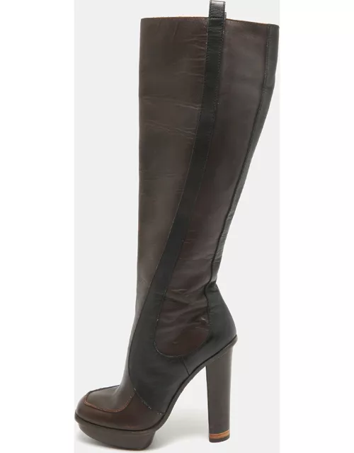 Gucci Brown Leather Platform Knee Length Boot