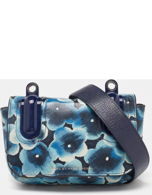 Marc by Marc Jacobs Multicolor Printed Blue Leather and Patent Leather Flap Crossbody Bag