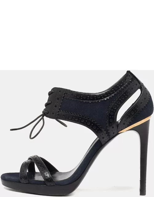 Burberry Navy Blue Suede and Black Brogue Leather Gauld Lace Up Sandal