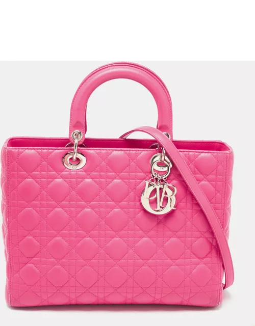 Dior Bright Pink Cannage Leather Large Lady Dior Tote