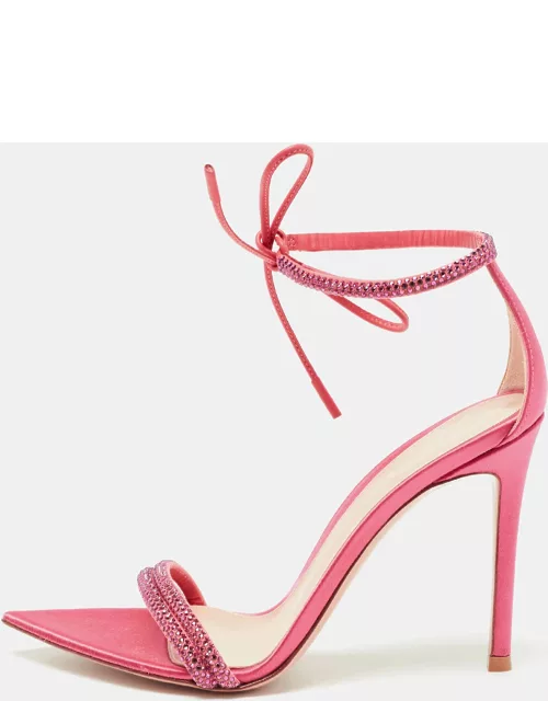 Gianvito Rossi Pink Embellished Suede Montecarlo Sandal