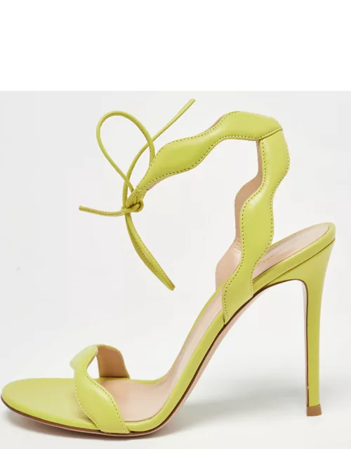 Gianvito Rossi Yellow Leather Wavy Ankle Tie Sandal