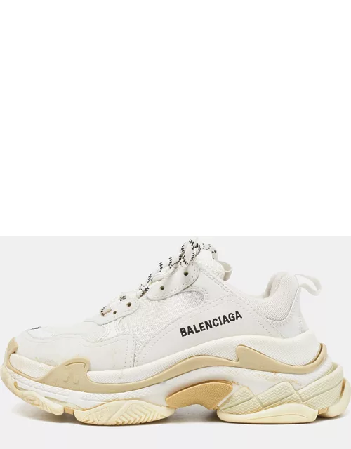 Balenciaga White Mesh and Faux Leather Triple S Lace Up Sneaker