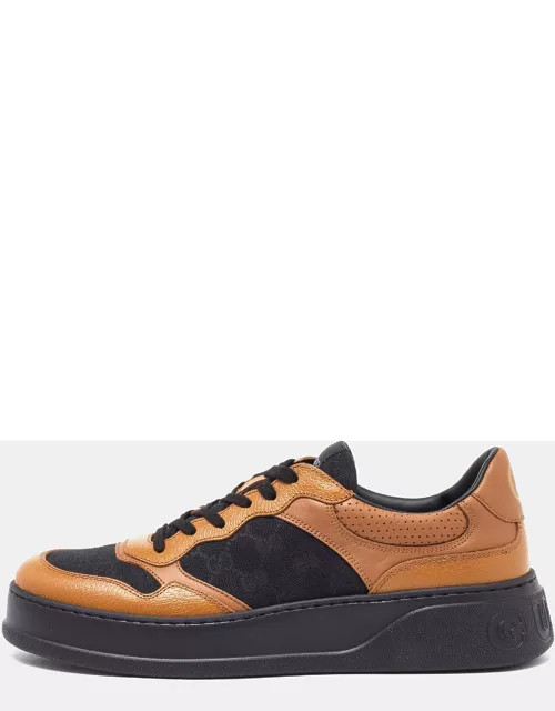 Gucci Brown/Black Leather and Monogram Canvas Low Top Sneaker