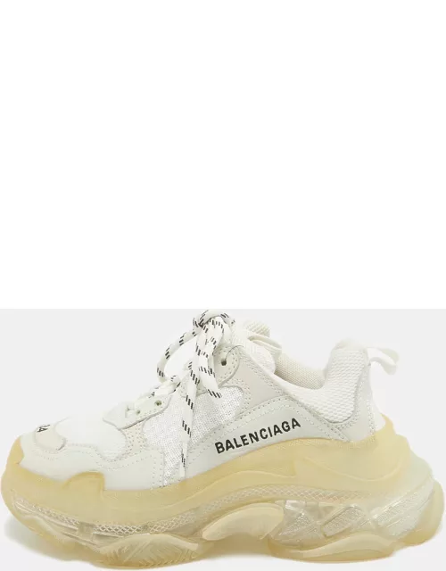 Balenciaga White Mesh and Leather Triple S Clear Sole Sneaker