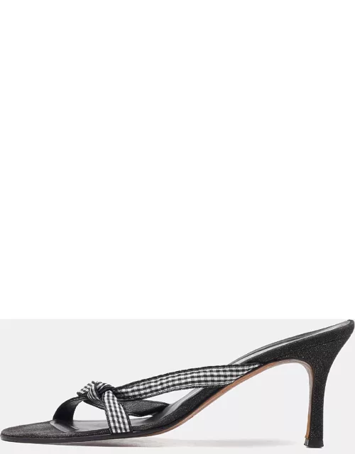 Gina White/Black Fabric Knotted Slide Sandal