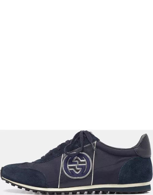 Gucci Blue/Silver Suede and Nylon GG Low Top Sneaker