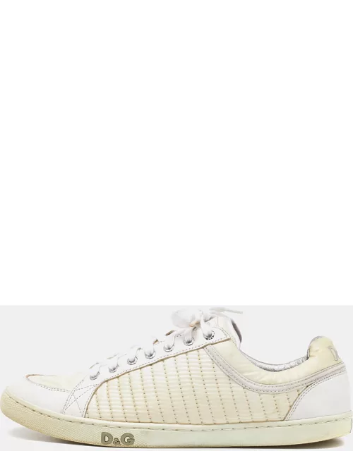 Dolce & Gabbana White Leather and Nylon Low Top Sneaker