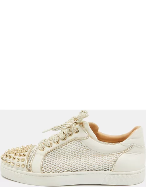 Christian Louboutin White Mesh and Leather AC Viera Spiked Orlato Low Top Sneaker