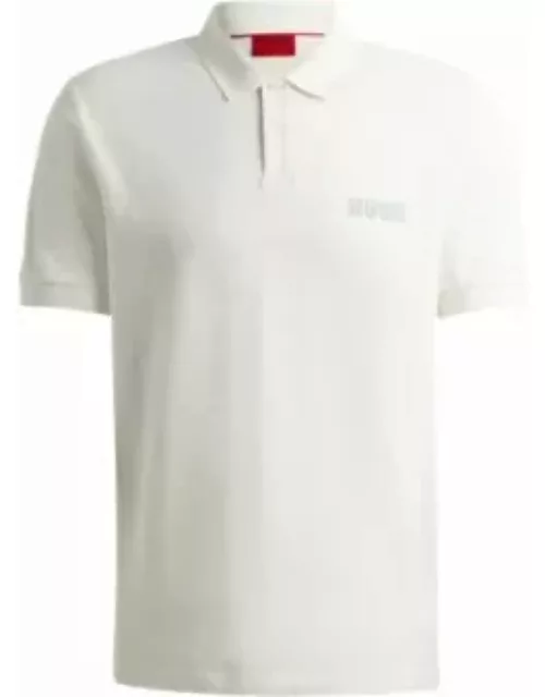 Cotton-piqu polo shirt with logo print- White Men's Polo Shirt
