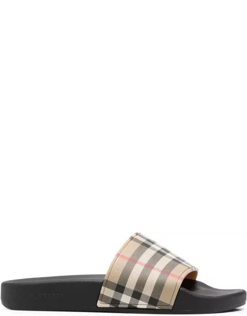 Burberry Brown Slides Sandals With Vintage Check Motif In Polyurethane
