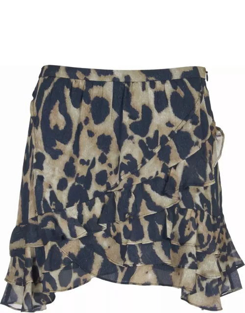 IRO Ruffle Leopard Print Skirt