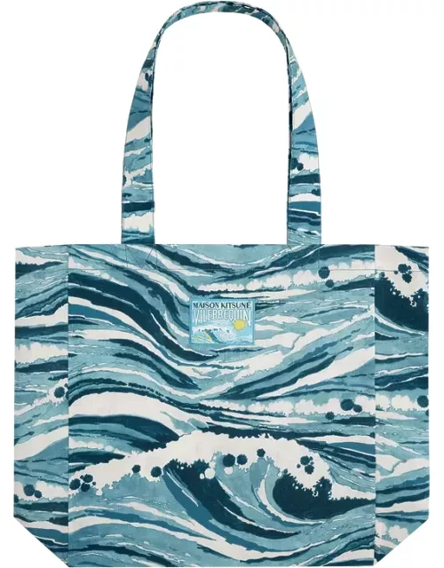 Unisex Cotton Beach Bag Wave - Vilebrequin X Maison Kitsuné - Beach Bag - Balade - Blue