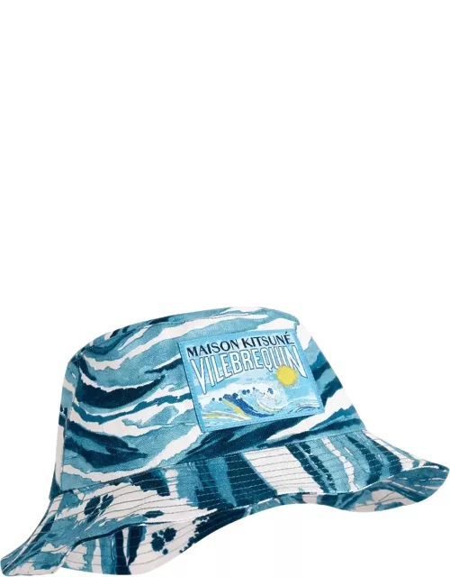 Unisex Cotton Bucket Hat Wave - Vilebrequin X Maison Kitsuné - Hat - Boheme - Blue