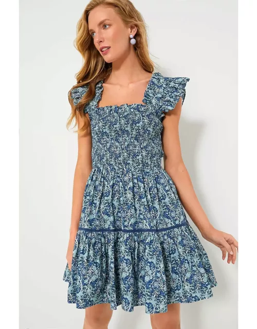 Blue Floral Smocked Eleanor Mini Dres