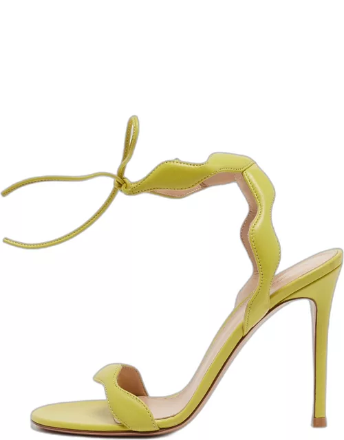 Gianvito Rossi Light Green Leather Wavy Ankle Tie Sandal