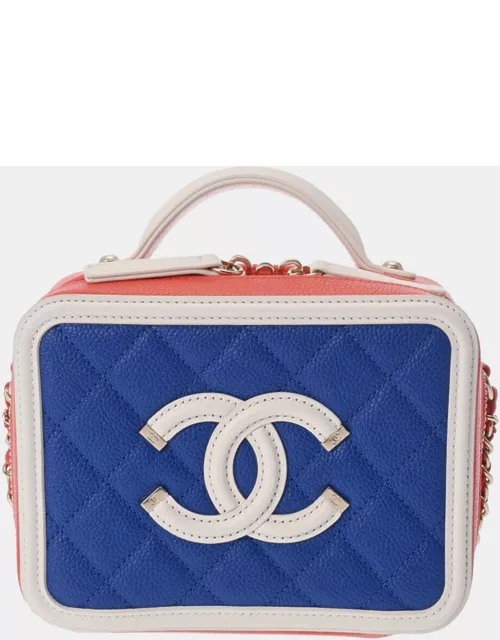 Chanel Blue Leather Filigree Vanity Bag