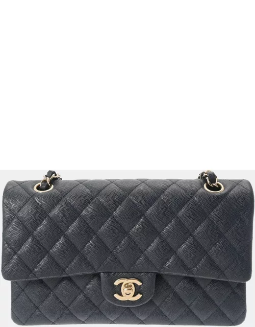 Chanel Navy Blue Leather Classic Double Flap Shoulder Bag