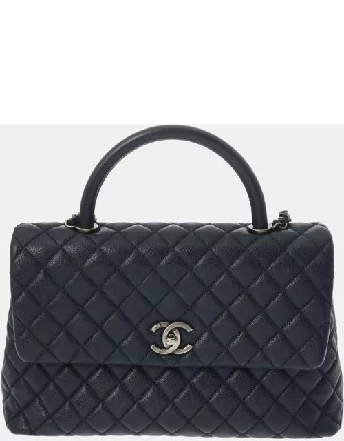 Chanel Navy Blue Caviar Leather Coco Top Handle Bag