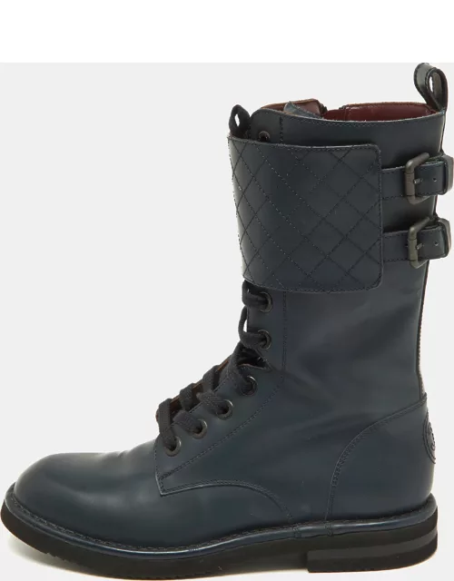 Chanel Navy Blue Quilted Leather Combat Boot