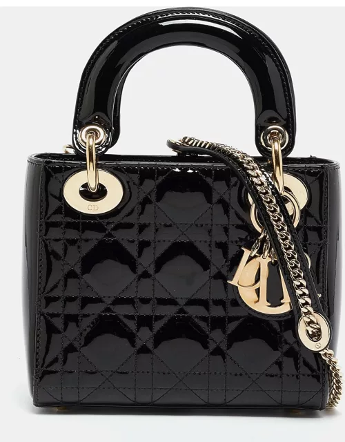 Dior Black Cannage Patent Leather Mini Lady Dior Tote