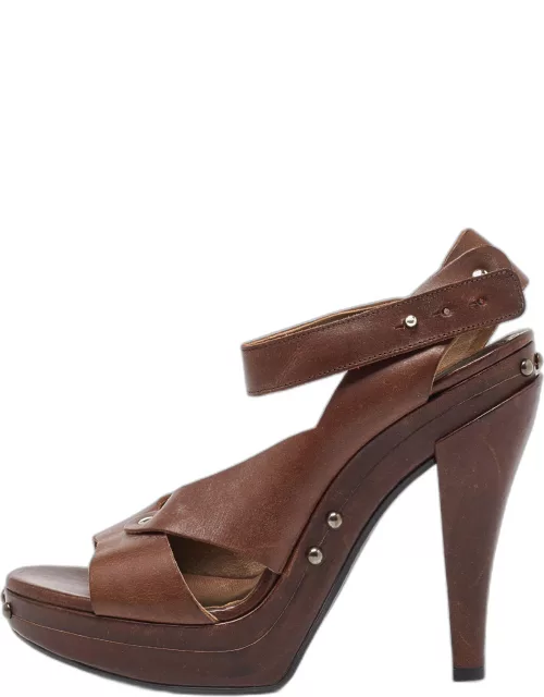 Marni Brown Leather Peep Toe Sandal