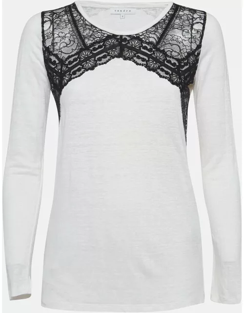 Sandro White Jersey Laced Top