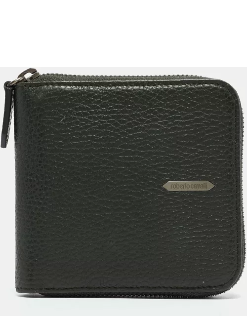 Roberto Cavalli Dark Green Leather Zip Around Wallet