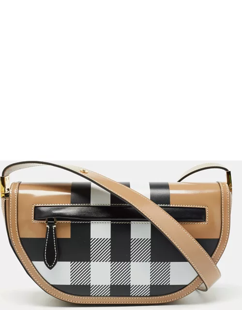 Burberry Beige Check Patent and Leather Small Olympia Shoulder Bag