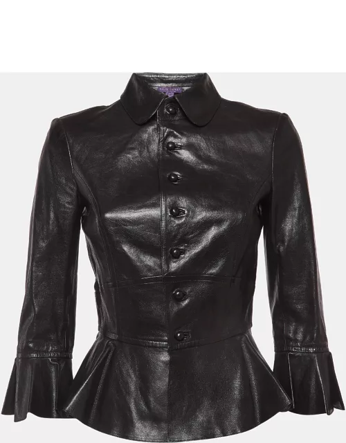 Ralph Lauren Collection Black Leather Peplum Style Jacket