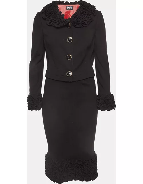 D & G Vintage Black Wool Ruffled Skirt Top Set
