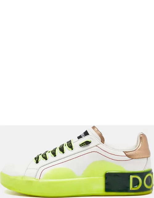 Dolce & Gabbana White/Neon Yellow Leather Portofino Sneaker