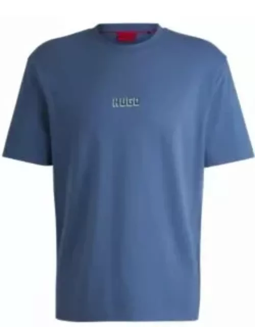 Relaxed-fit T-shirt in cotton with large rear logos- Blue Men's T-Shirt