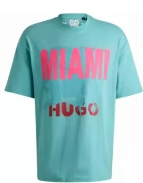 Cotton-jersey T-shirt with special Miami print- Turquoise Men's HUGO x RB