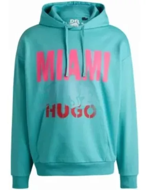 Cotton-terry hoodie with Miami print- Turquoise Men's All Clothing