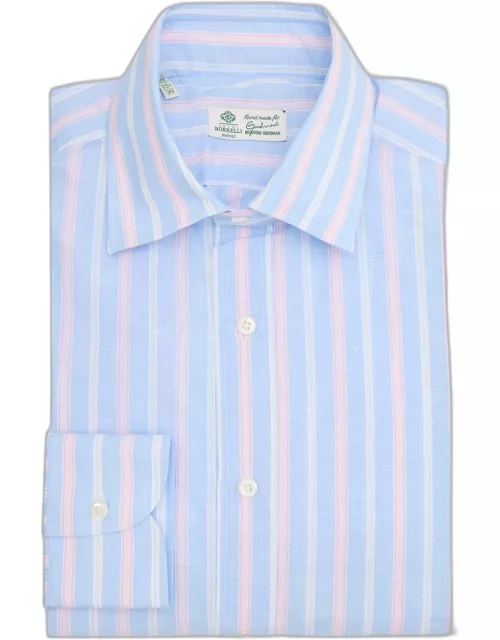 Men's Cotton-Linen Multi-Stripe Dress Shirt