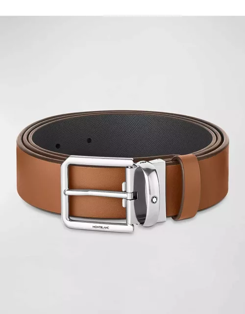 Men's Rectangle-Buckle Reversible Leather Belt, 35m